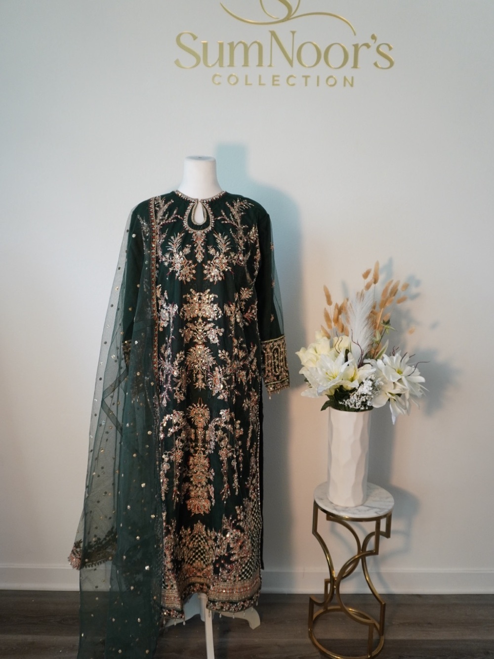 Pakistani emerald Green Embellished Formal Dress (3 piece set)